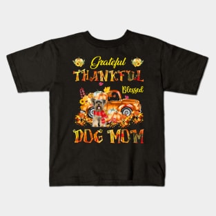 Yorkshire Terrier Pumpkin Thankful Grateful Blessed Dog Mom Kids T-Shirt